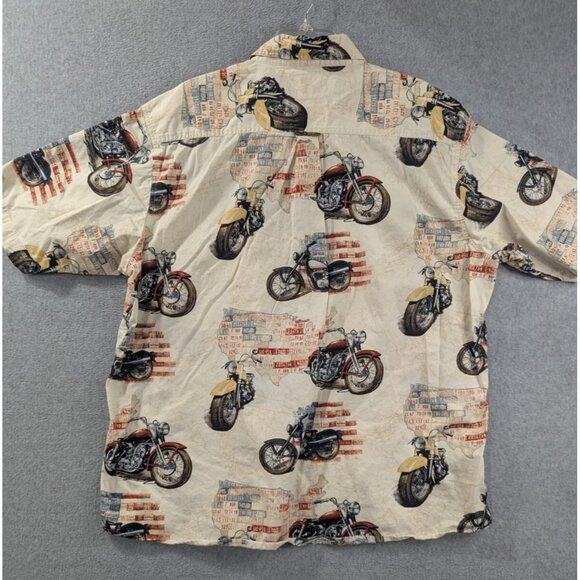 RedHead Shirt Men SZ XXL 2XL Beige All Over Motorcycle Print Short Sleeve Cotton - Picture 5 of 8